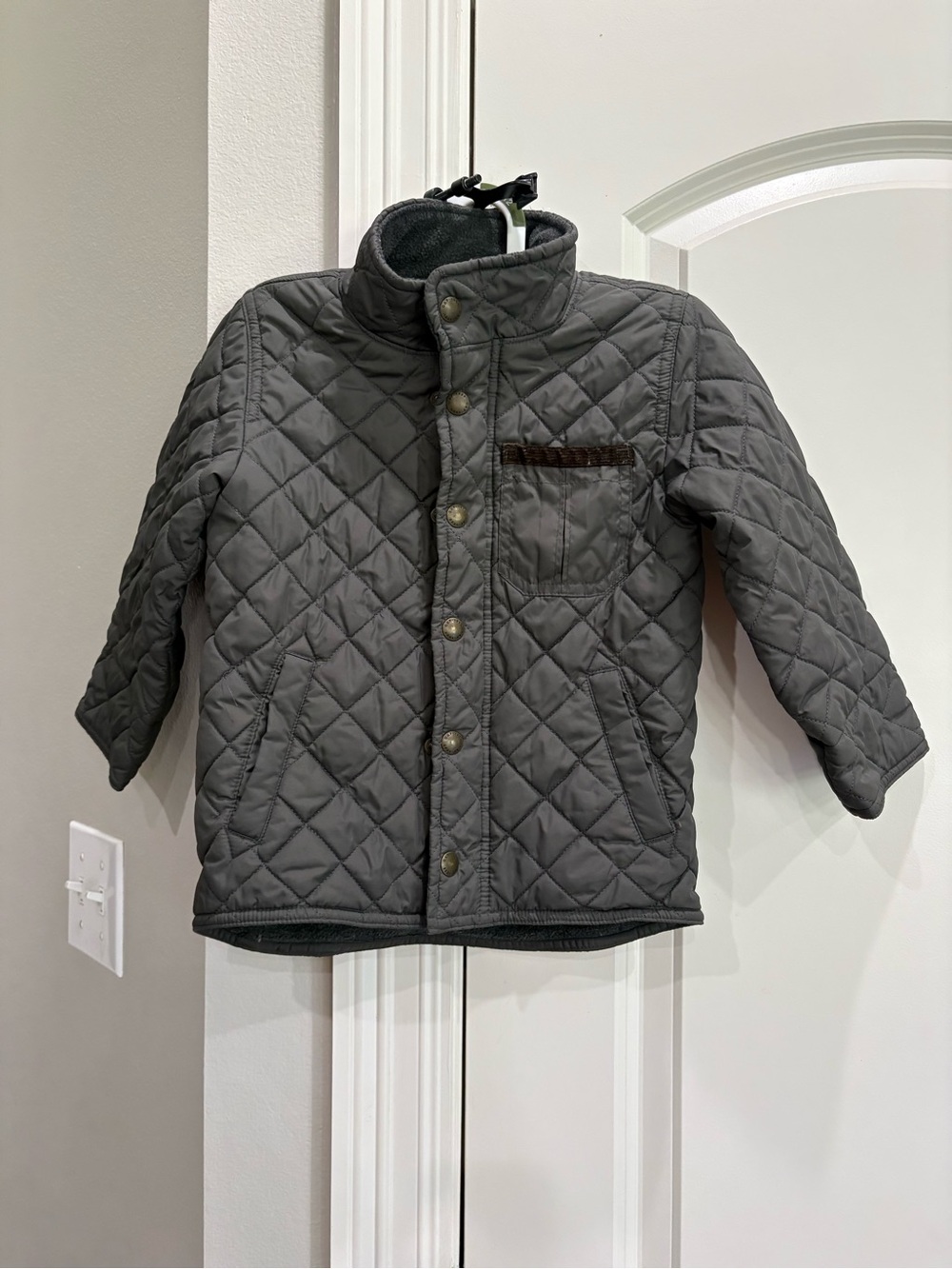 Gap baby gray quilted fleece lined button up jacket boys 3T GUC